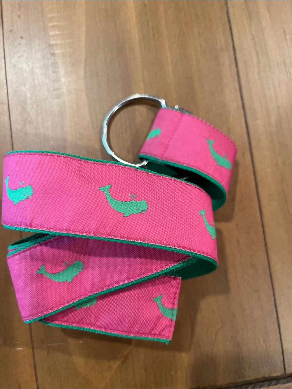 Pink & Green Whale Ribbon D ring Belt 38”